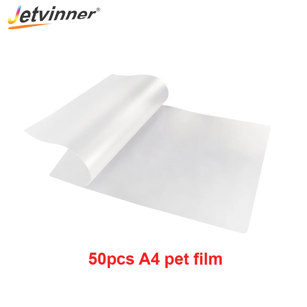 

Jetvinner 50PCS A4 PET Film DTF Film Transfer Film For DTF Printer Direct heat Transfer For L805 DTF Printer Double Side Matt