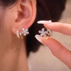 New Arrival Zircon Flower Stud Earrings For Women Korean Elegant Luxury Flowers Earring Girl Party Trendy Statement Jewelry
