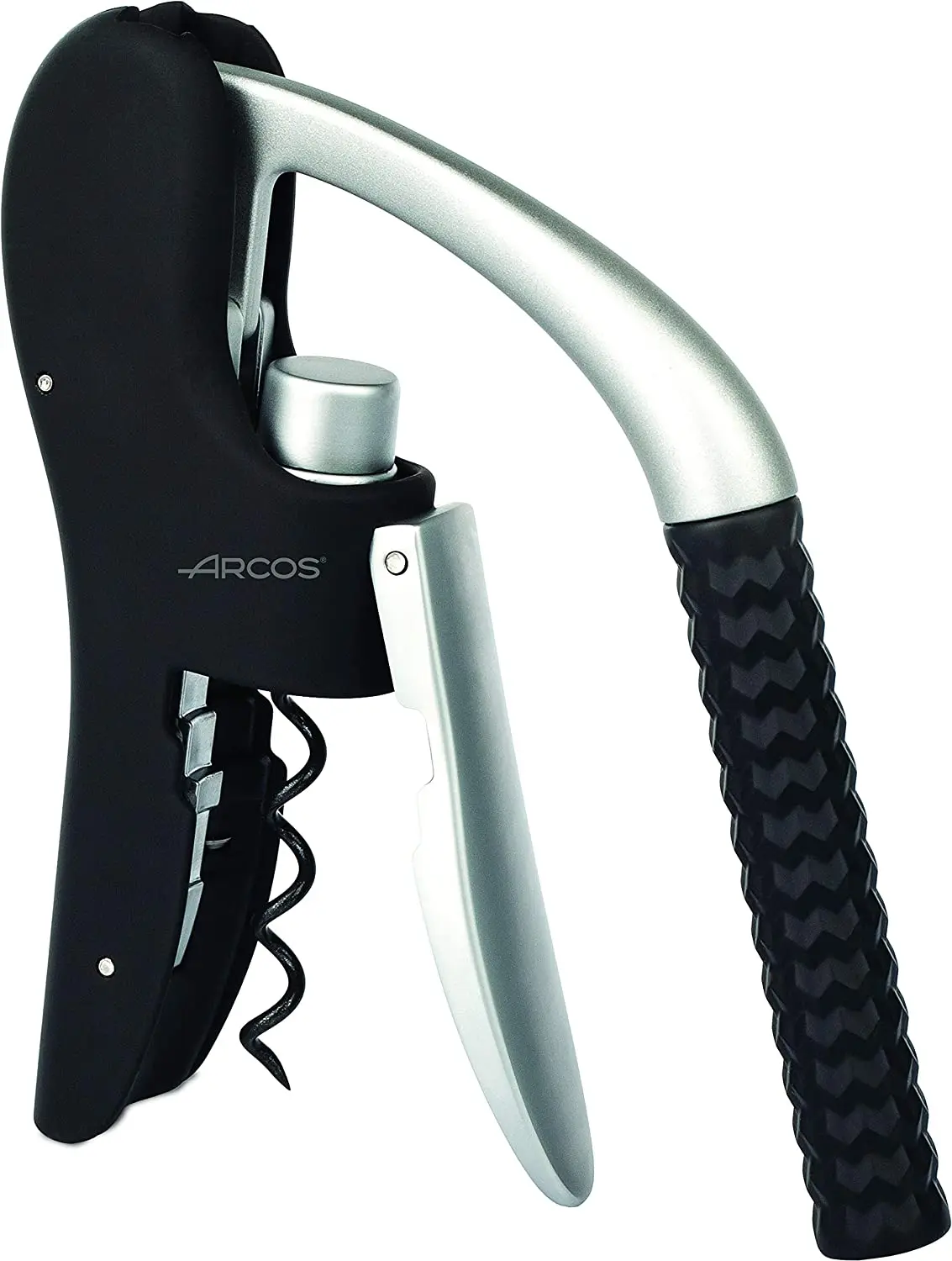 Bows accessories-Manual corkscrew bottle opener-ABS handle and made of Zinc alloy + elastomer-black and gray Color