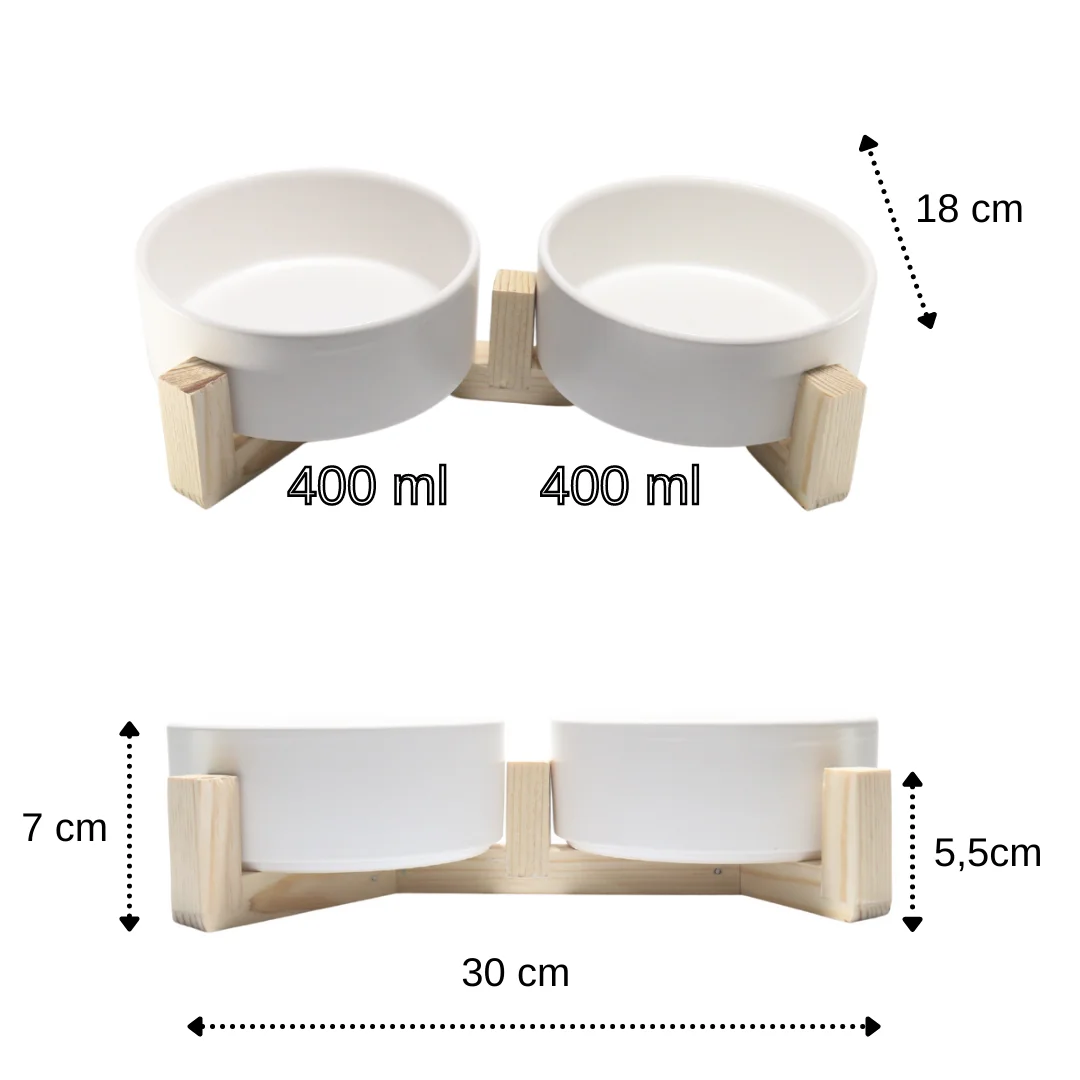 Ceramic Gatos Cat Accessories Dog Dish with Wood Stand Water Bowl for Puppy Pet Food Feeder Durable No Spill Feeding Supllies