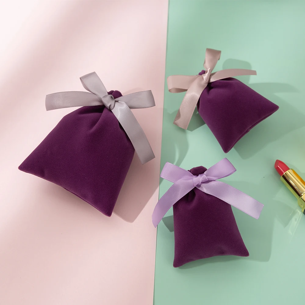 50 Ribbon Velvet Gift Bag Jewelry Packaging Custom Drawstring Pouch Lipstick Eyelashes Wedding Party Makeup Bags Wrapping Supply