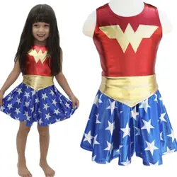 Children Summer Style Sleeveless Spandex 4 Pieces Sets Superhero Wonder Women Halloween Costumes for Kids Girls