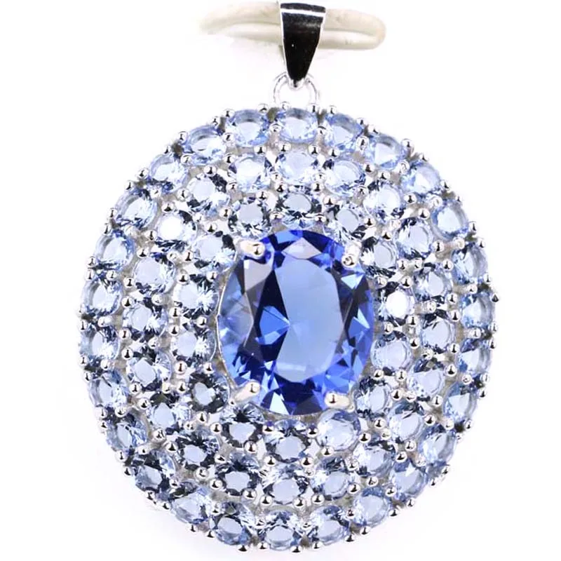 

Real 925 Solid Sterling Pendant 35x28mm Big Size 6.4g Pink Kunzite Violet Tanzanite