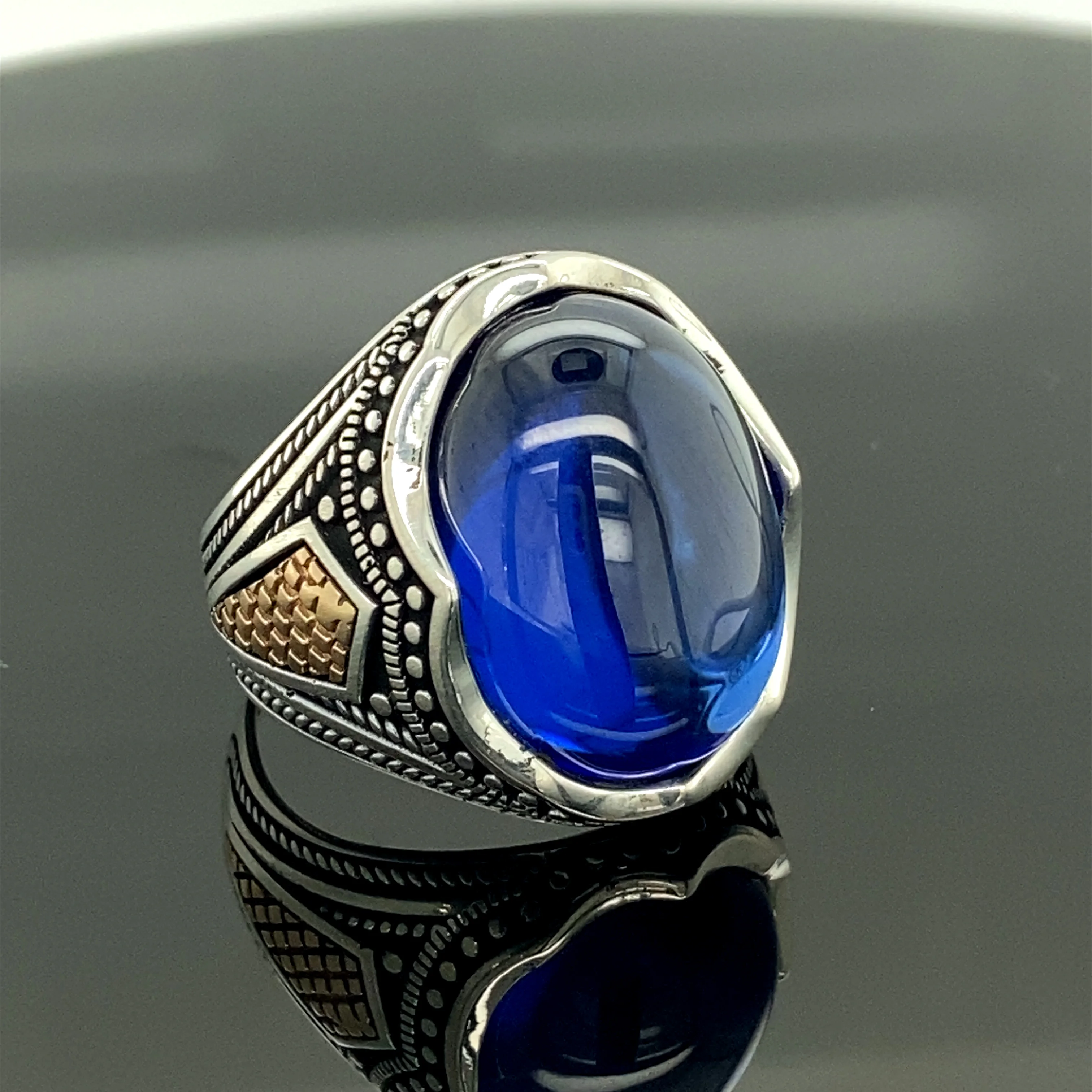 Silver Handmade Sapphire Stone Ring, Ottoman Jewelry, Handmade Gift For Him