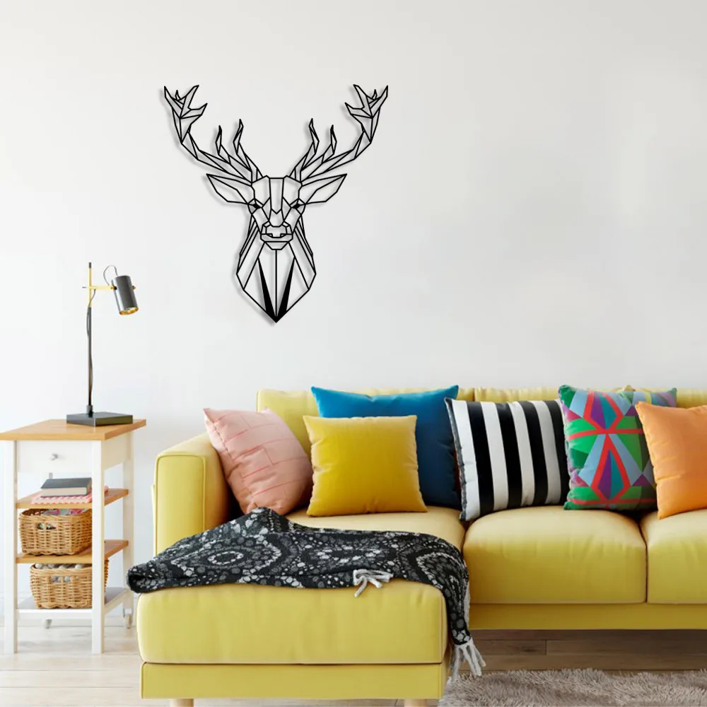 Geometric Wild Nature Deer Head Wall Room Home Accessory Wooden Table 46x50cm