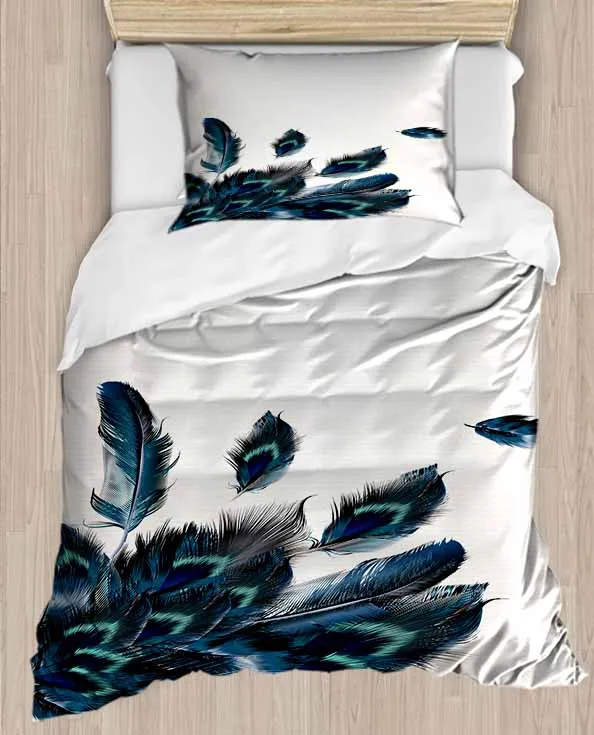 

Else Green Peacock Bird Feathers 4 Piece 3D Print Cotton Satin Single Duvet Cover Bedding Set Pillow Case Bed Sheet