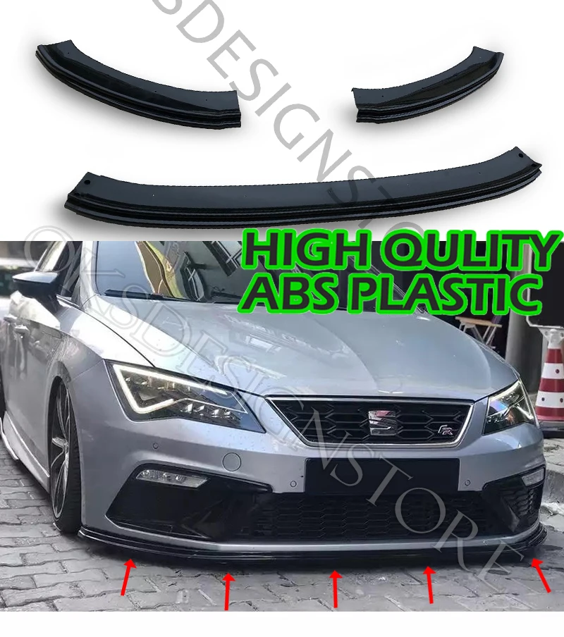 

SEAT LEON 2017-2020 FR/CUPRA Front Bumper Lip 3 pcs Glossy Black Splitter Diffuser Lip Body Kit Spoiler Bumpers For