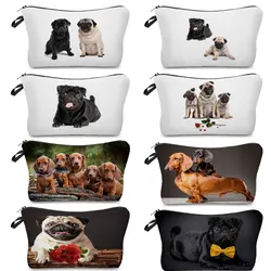 Pug impresso cosméticos organizador saco para mulheres, saco de maquiagem portátil, sacos de armazenamento, padrão personalizado, moda, venda quente