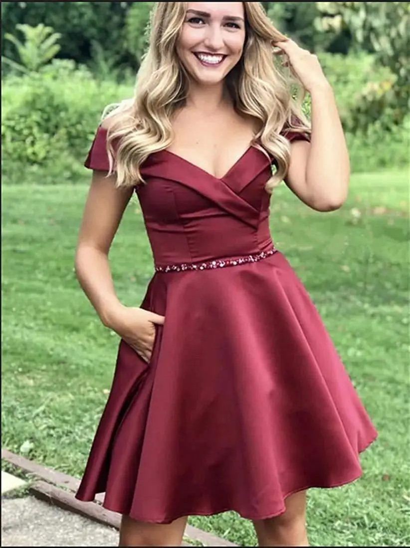 CloverBridal 2021 Dark Green Satin A-line Off Shoulder Graduation Dresses Girls Homecoming Dres Dress vestidos de fiesta DH9465