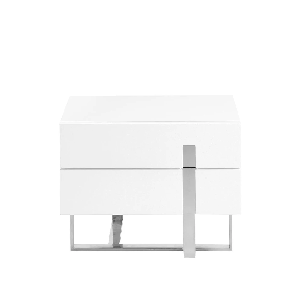 Night table 7003 Angel Cerdá-night table in DM lacquered in gloss white composed of two drawers and leg structure and chrome stainless steel trim.