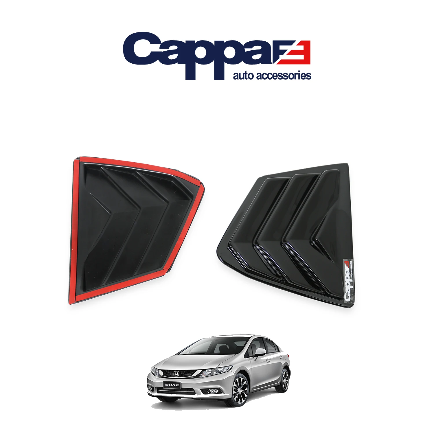 

CAPPAFE Rear Side Vent Window Louver Sun Shade Cover Trim Fit For Honda Civic 9th Sedan 2012 - 2015 Black