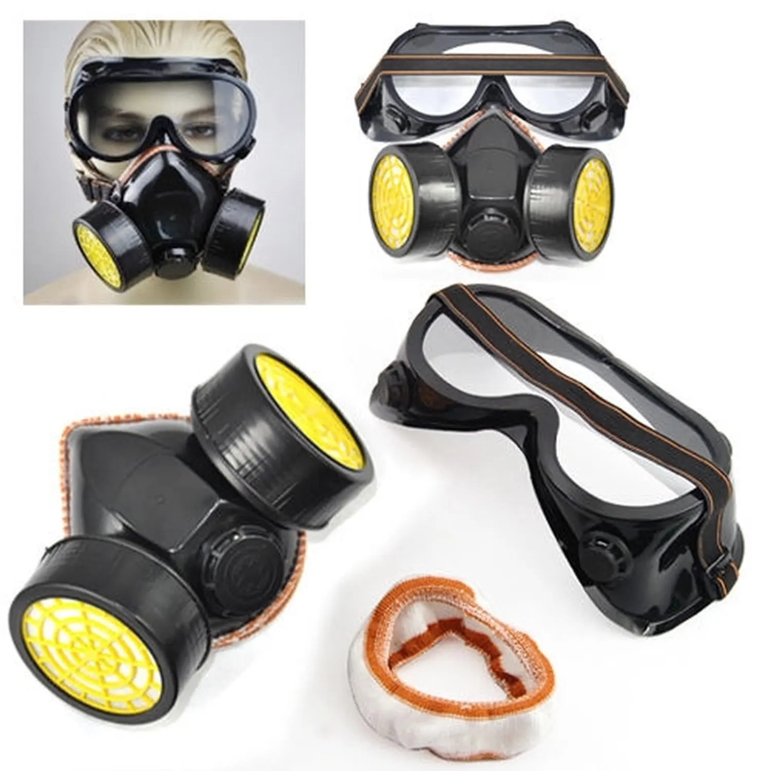 Máscara Respirável Duplo Cartucho com Óculos, Kit De Pintura Anti-gás