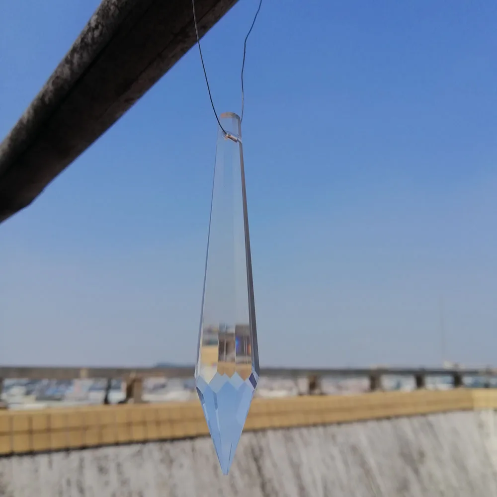 Camal 2Pcs 100mm Clear Glass Crystal Icicle Tine Chandelier Lamp Prisms Pointed Pendant Bead Hanging Suncatcher Lighting Parts