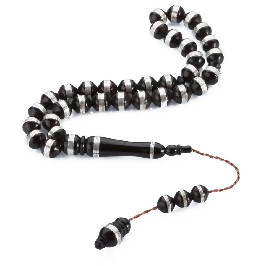 Kuka Striped Silver Rosary Men Starling Cut Rosary With Arabic Tasbih Bead Tassel Made in Turkey