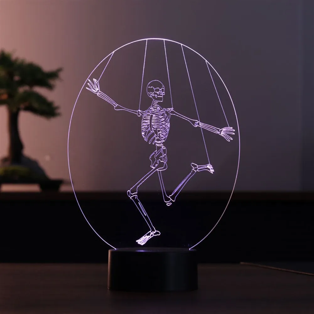 Skeleton Acrylic Led Table 3D Lamp 7 Diffrent Light Color USB and Touch Button Control Gift for Teachers Design Black Base Room Decor Anime Wedding Stranger Things Led Lights Wedding Decoration Nightlights Bedroom