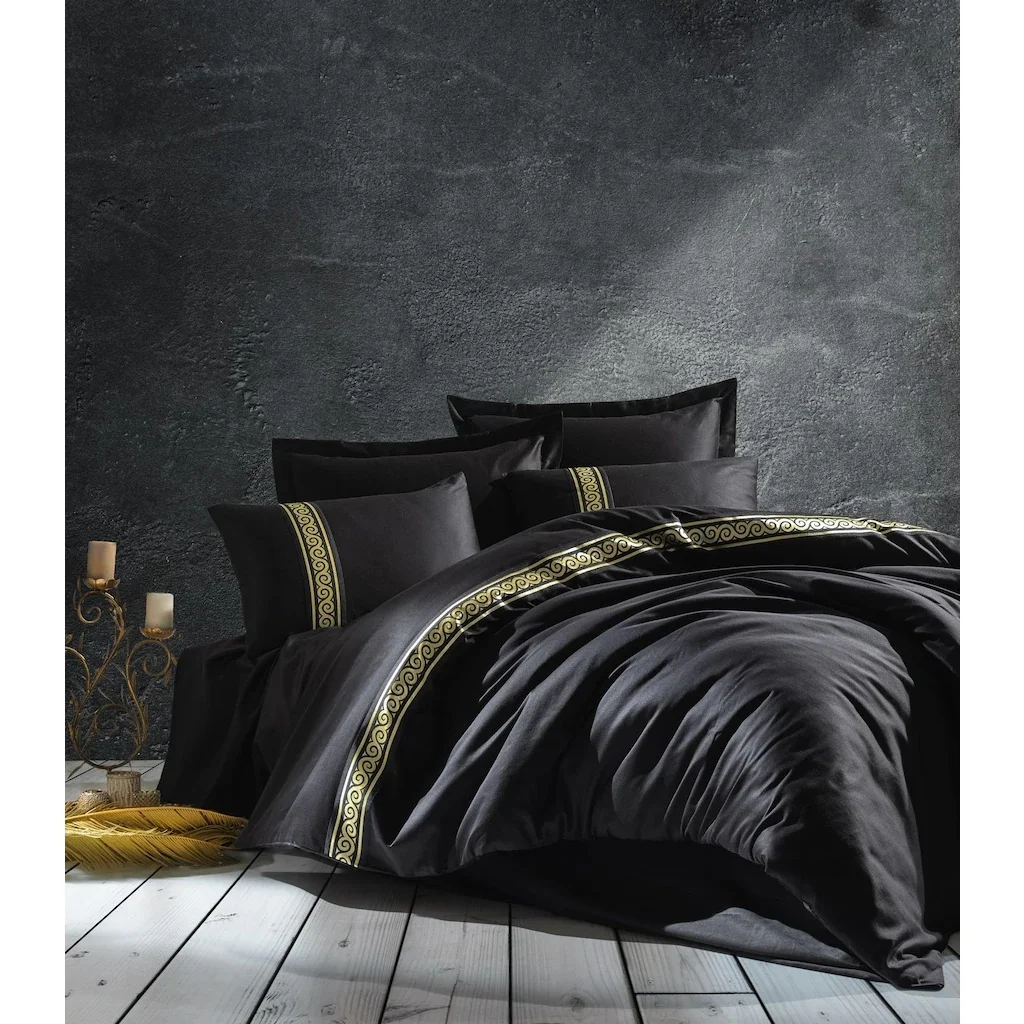 Cottonbox Embroideries Double Satin Duvet cover set Royal Black