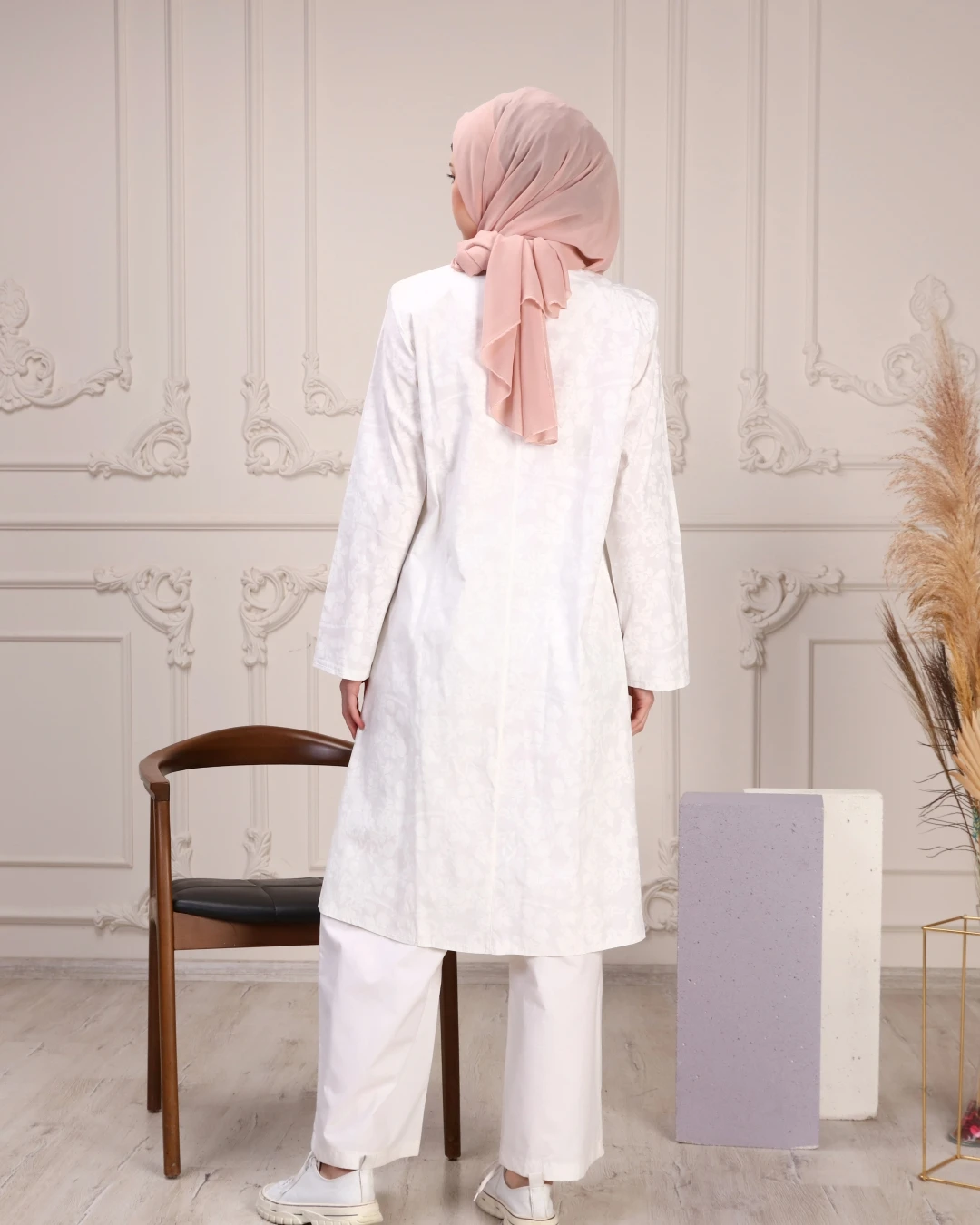 Traje musulmán Hijab para mujer, Túnica, pantalones, combinación, moda islámica, ropa informal, Marruecos, Dubai, boda, ceremonia, Reis Store, blanco