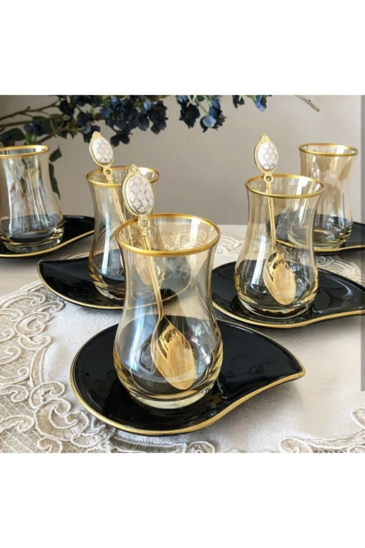 

Tea Cup Set Lux Takımı Gilded Plate Daily Use Lusterware 12 Piece Fast Shipping Free Shipment