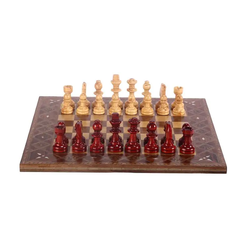 Boxwood Staunton Chess Set for, handmade Pieces and Natural Solid Wooden Chessboard with Original Pearl Around Board King 9cm