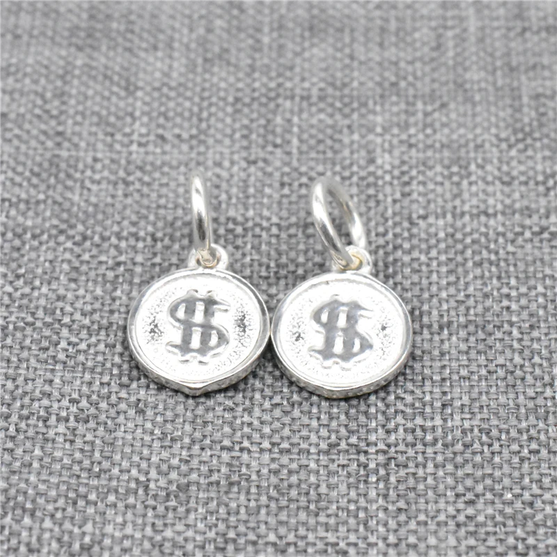 8 Pieces of 925 Sterling Silver US Dollar Disc Charms Money Symbol Sign Round Tag for Bracelet