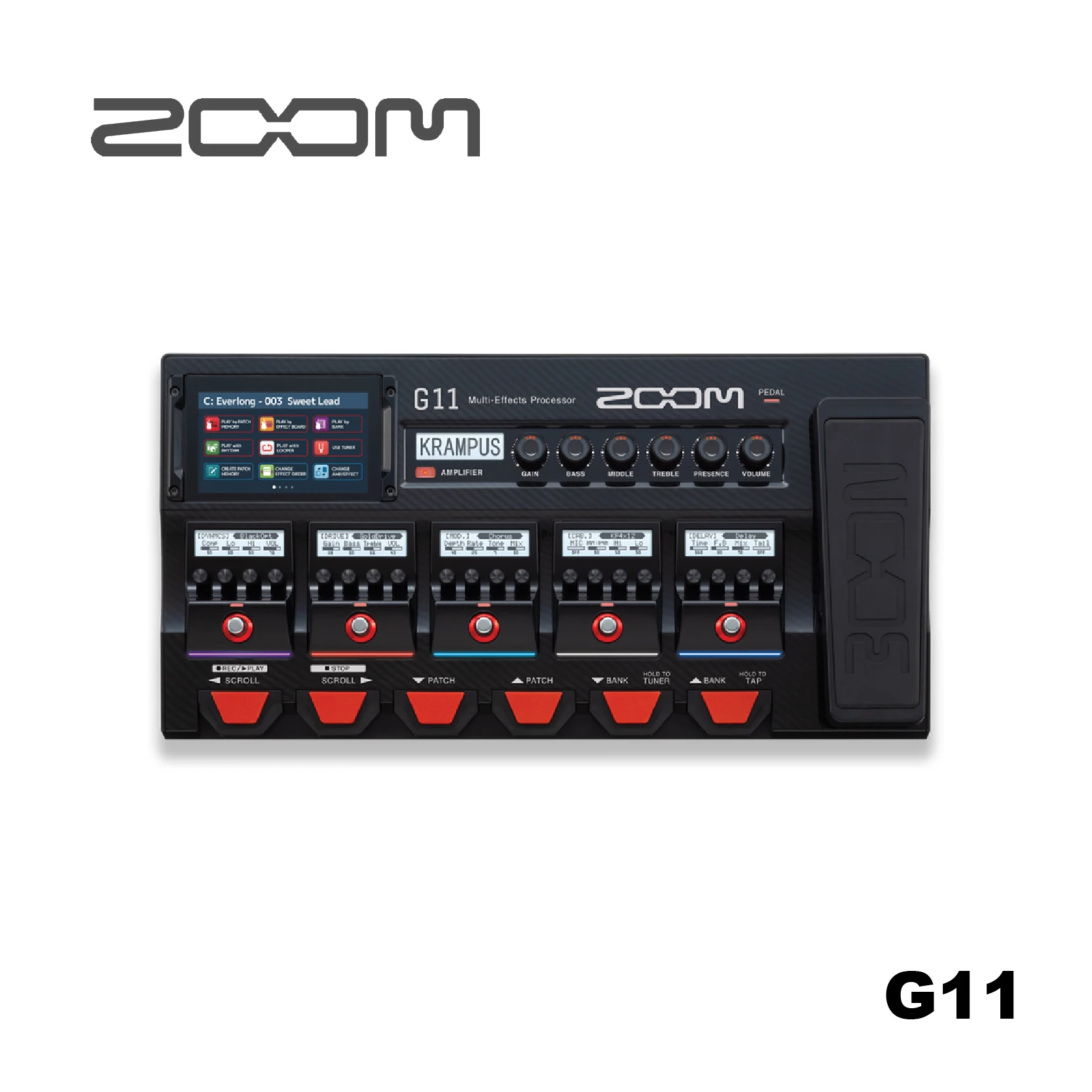 Zoom G11 Guitar Multi-Effects Processor with Expression Pedal, with Touchscreen Interface, 100+ Built in Effects, Amp Modeling