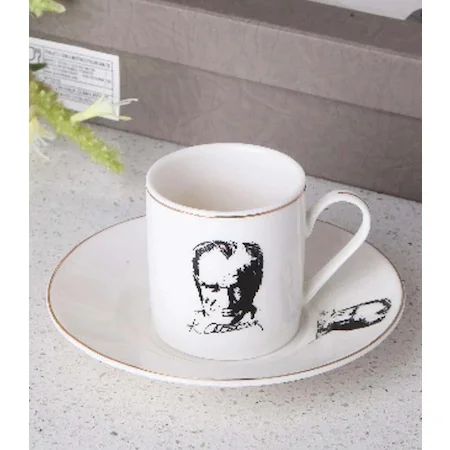 Porcelain Turkish Coffee Set of 2  with Atatürk Picture And Sign Free Shipping