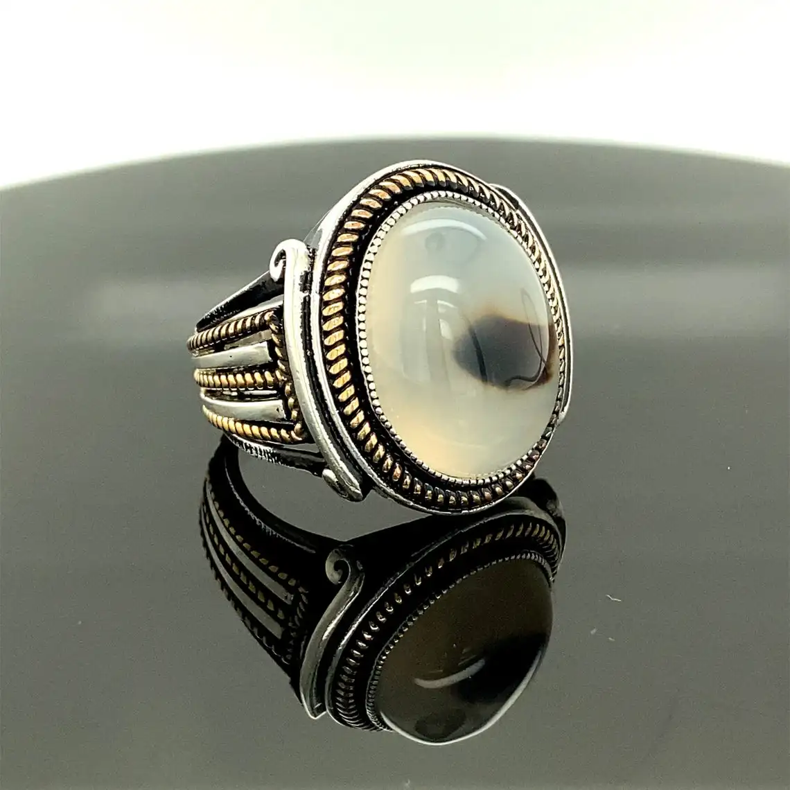 

Sterling Silver Yemen Agate Stone Men's Ring, Handmade with Natural Stone