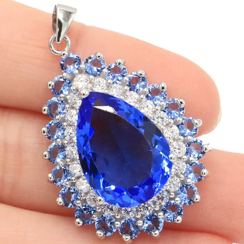 

39x25mm Jazaz Big European Design 8.6g Created Violet Tanzanite London & Paris Blue Topaz CZ 925 Solid Sterling Silver Pendant