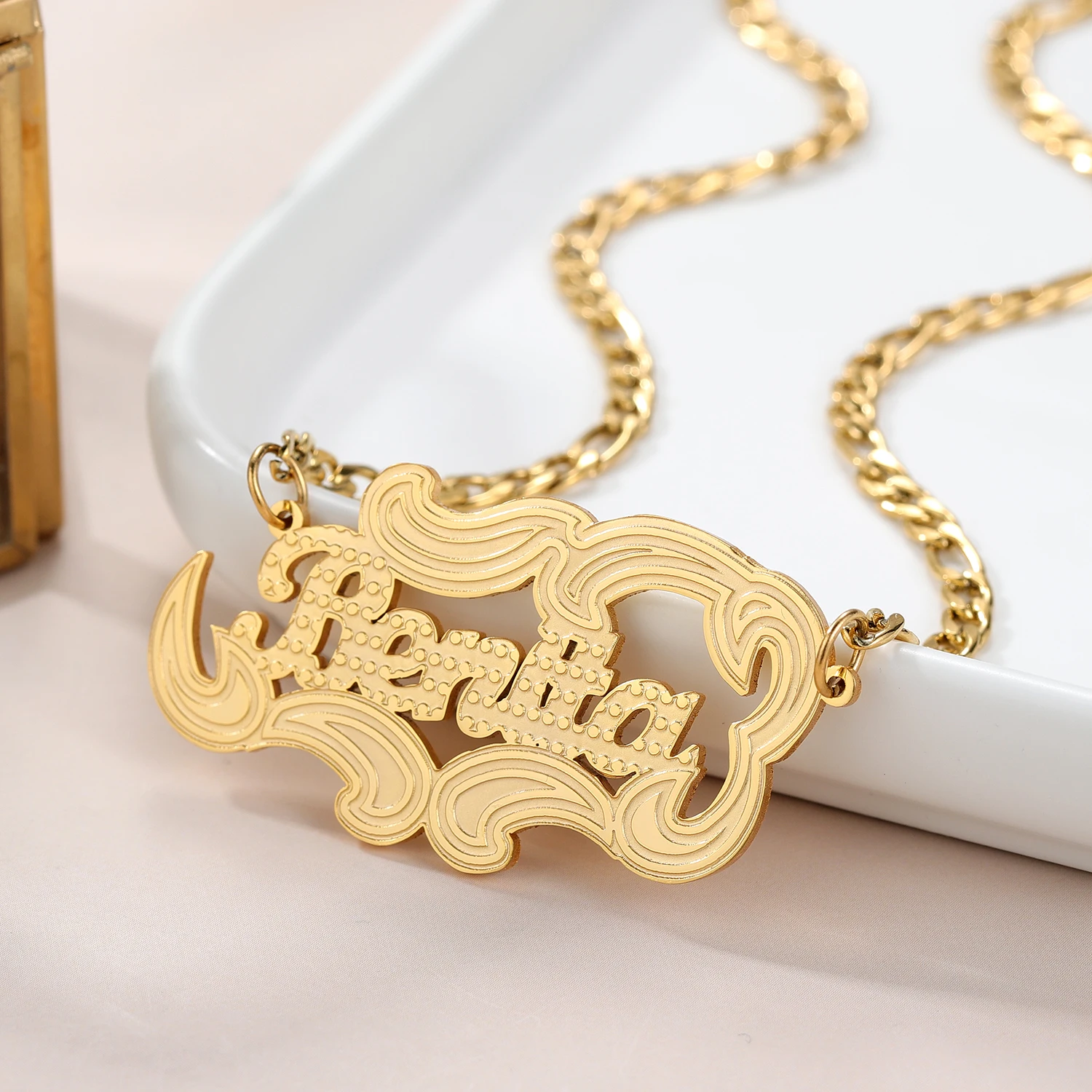 

Personalized Name Necklace With Cuban Chain Gold Plated Custom Nameplate Pendant Stainless Stee Jewelry Gift For Mother's Day