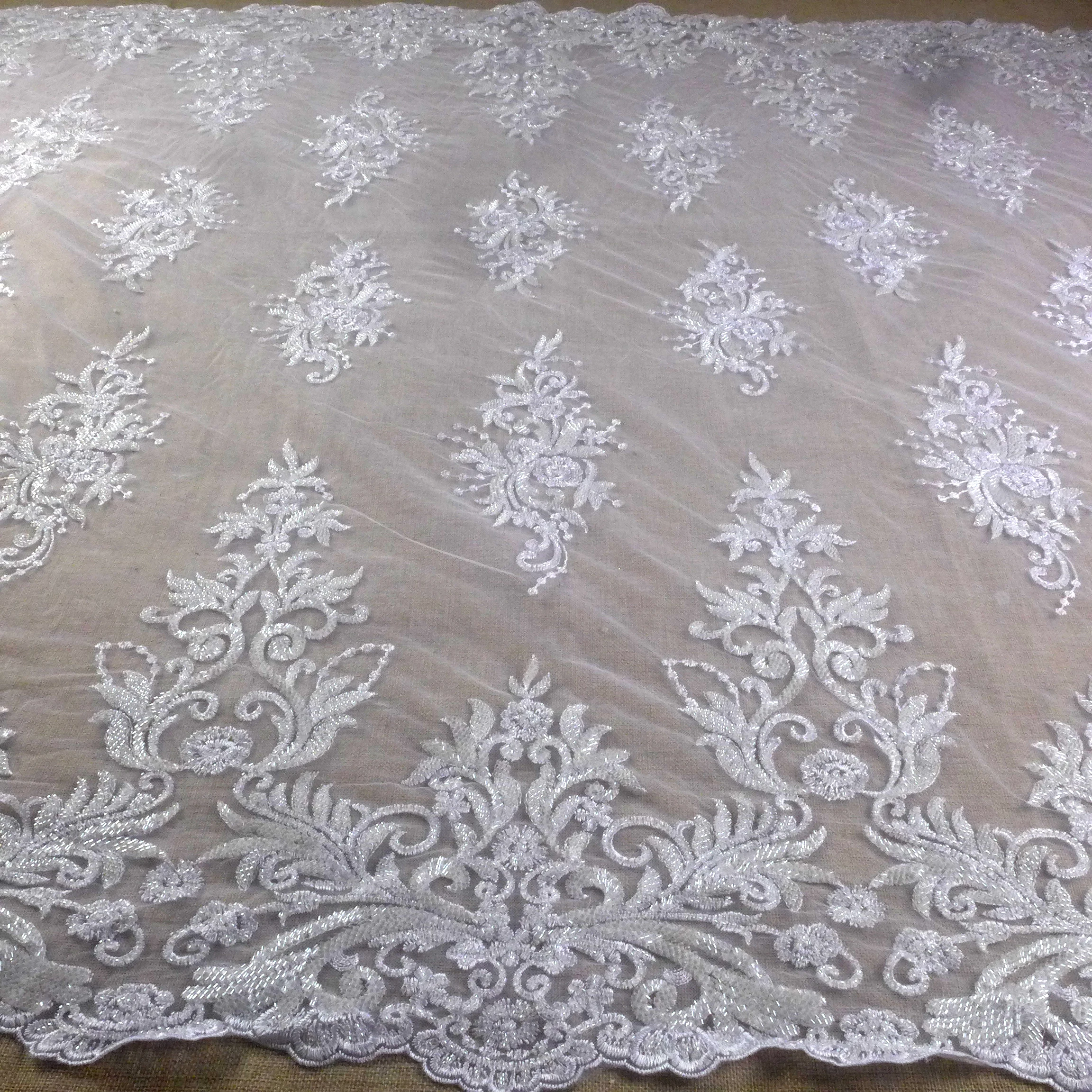 La Belleza hot fashion bridal fabric,black white /ivory lace fabric,off white beaded wedding dress lace fabric 47\'\' width 1 yard