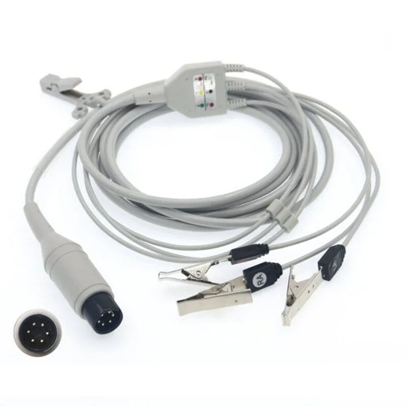 

Free Shipping Universal 6Pin One Piece 3Leads AHA ECG Cable With Animal Metals Clip