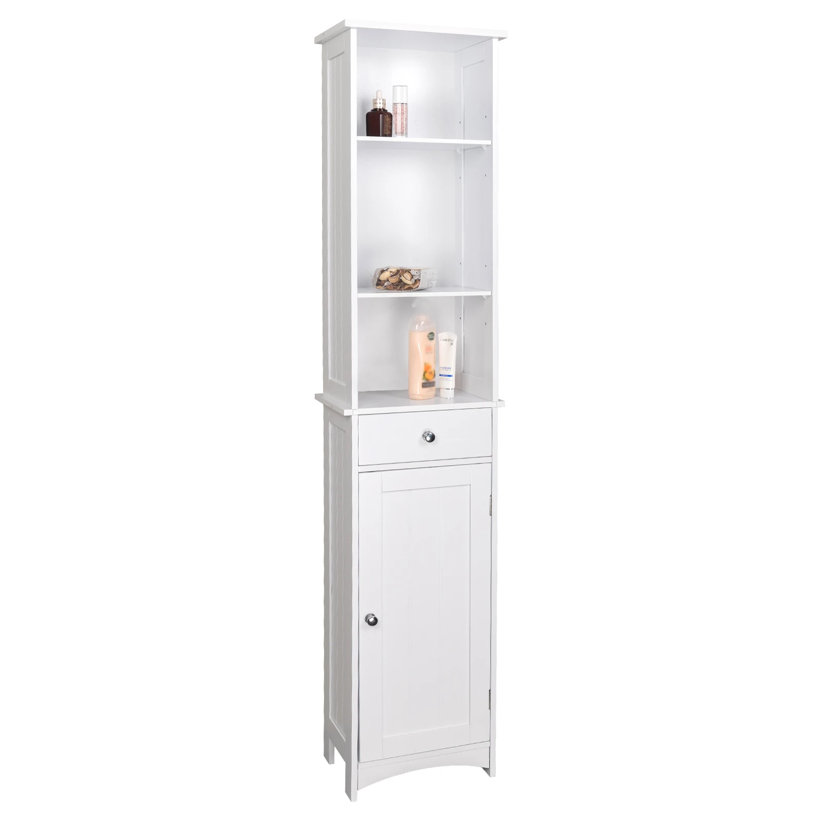 1PC White Freestanding Bathroom Cabinet 33x23x165cm with Drawer Storage Organizer Bathroom Shelves Organization Dresser