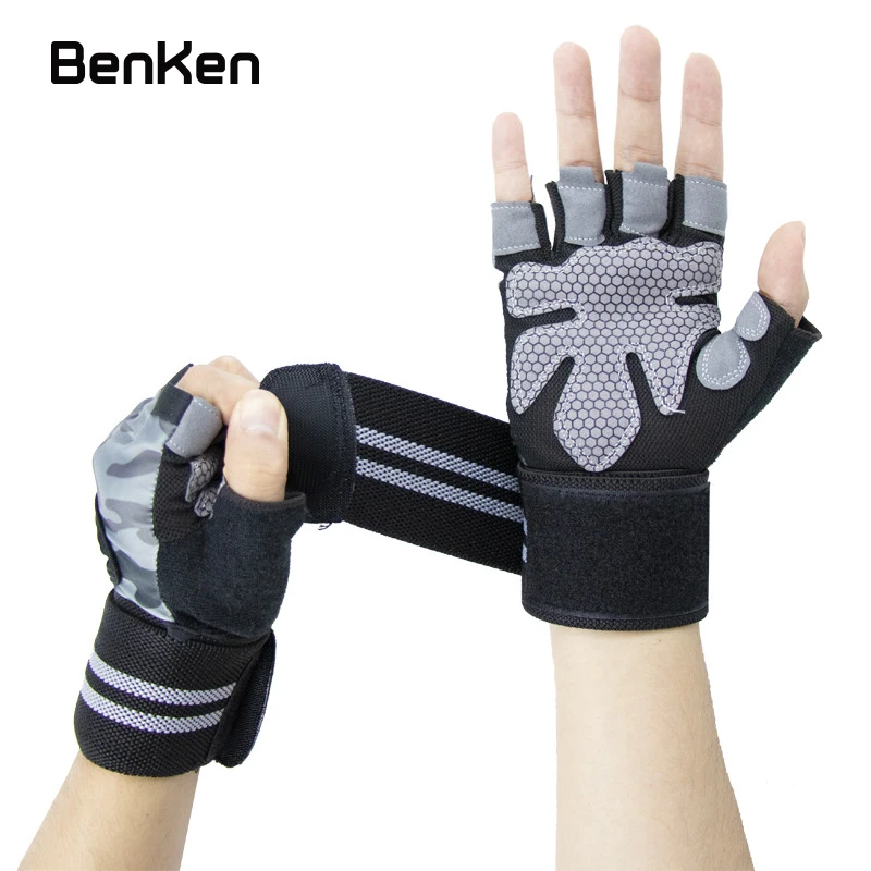 BenKen Fitness Half Finger Wrist Gloves Extended Wrist Support Non-Slip Breathable Cycling Weightlifting Training Gloves Unisex