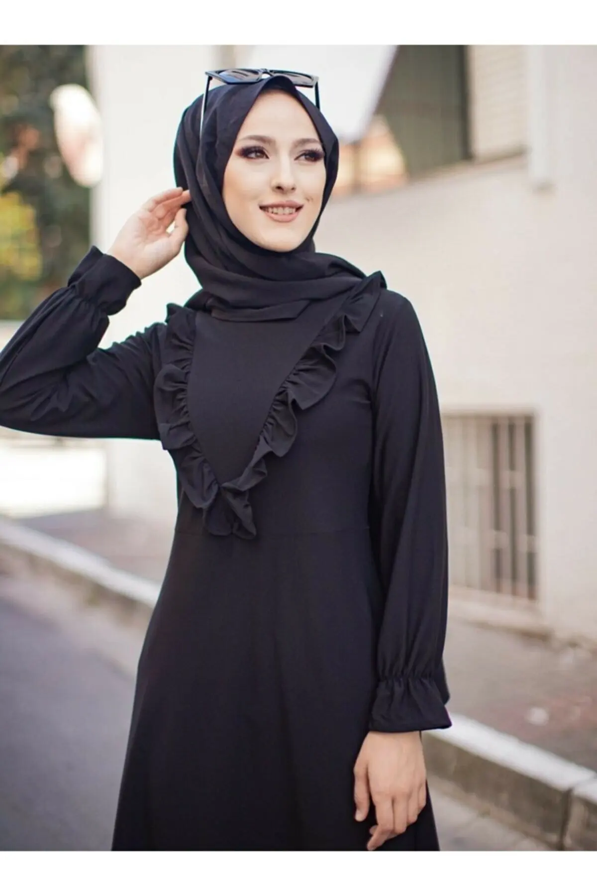 TOFİSA Frilly Dress-Black 1785342rahat islamic muslim women girl muslim islamic long dress abaya hijab champa