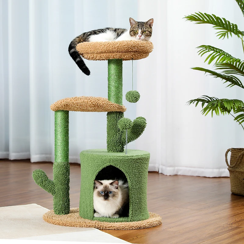 Imagem -03 - Cactus Gato Árvore com Sisal Natural Riscando Post Board para Gato Poleiro Condomínio Kitty Jogar Casa Rascador Gato Arbre à Bate-papo H90.5cm