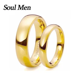 Soul Men 1 Pair Gold Color Tungsten Wedding Band Ring Set 6mm Alliances of Marriage for Men 4mm for Women Comfort Fit TU025RC