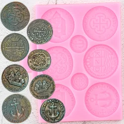 Treasure Coins Silicone Mold DIY Cake Border Cupcake Topper Fondant Cake Decorating Tools Cookie Candy Chocolate Gumpaste Mould