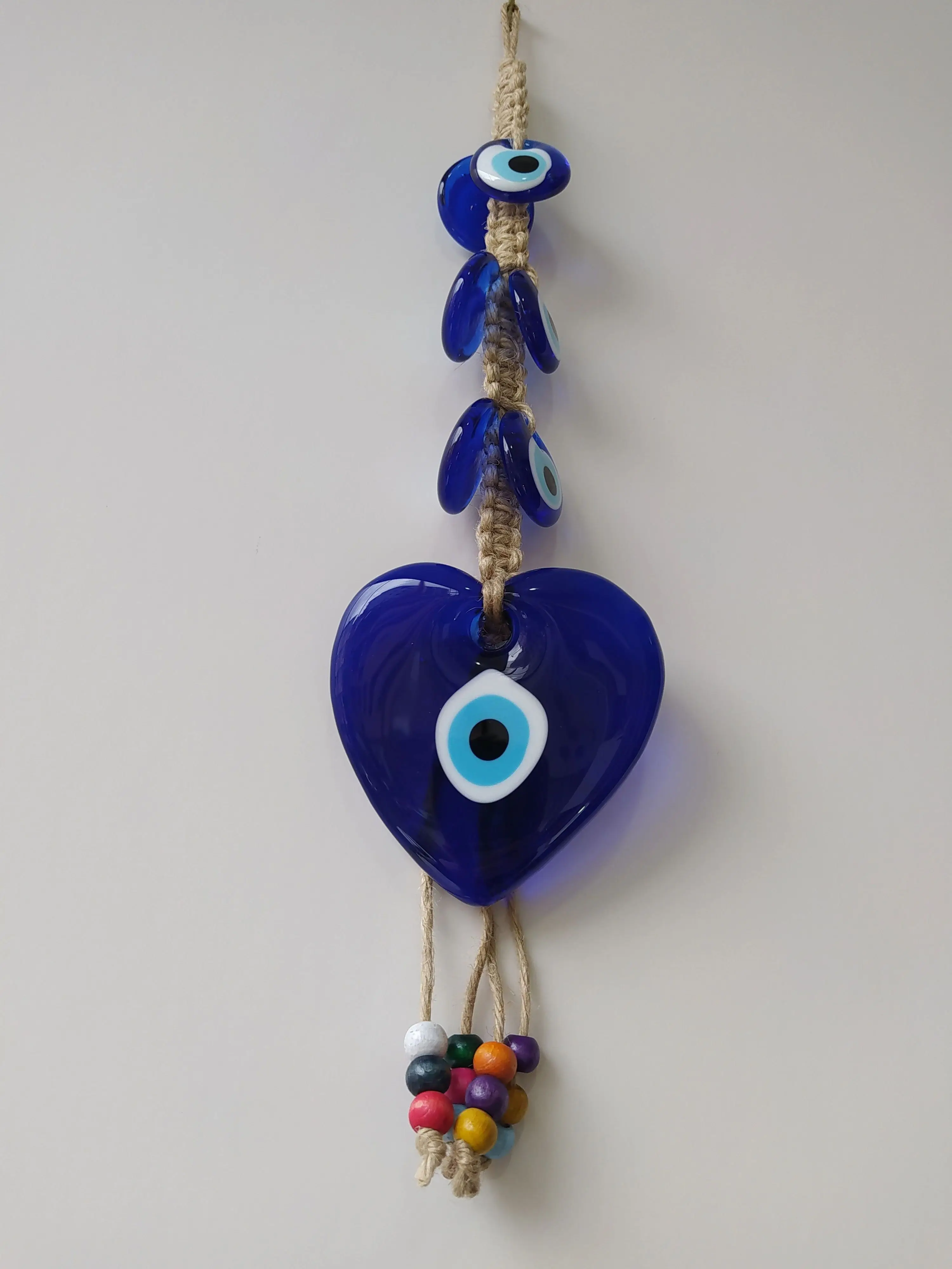 Heart Evil Eye 10 cm with  Glass Beads Pendant Turkish Handmade Amulet Wall Hanging Talisman Boho Home Decor Made in Turkey