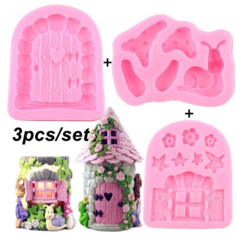 Vintage Fairy Garden Gnome Home Door Snail Silicone Mold Chocolate Fondant Molds Candy Polymer Clay Cake Decorating Tools