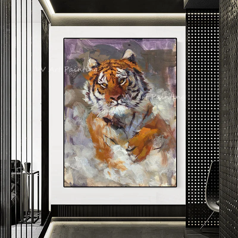 Hand Painted Impression Tiger Canvas Art, Heavy Raised Paint Texture, Wild Tiger Portrait Entryway Wall Decor