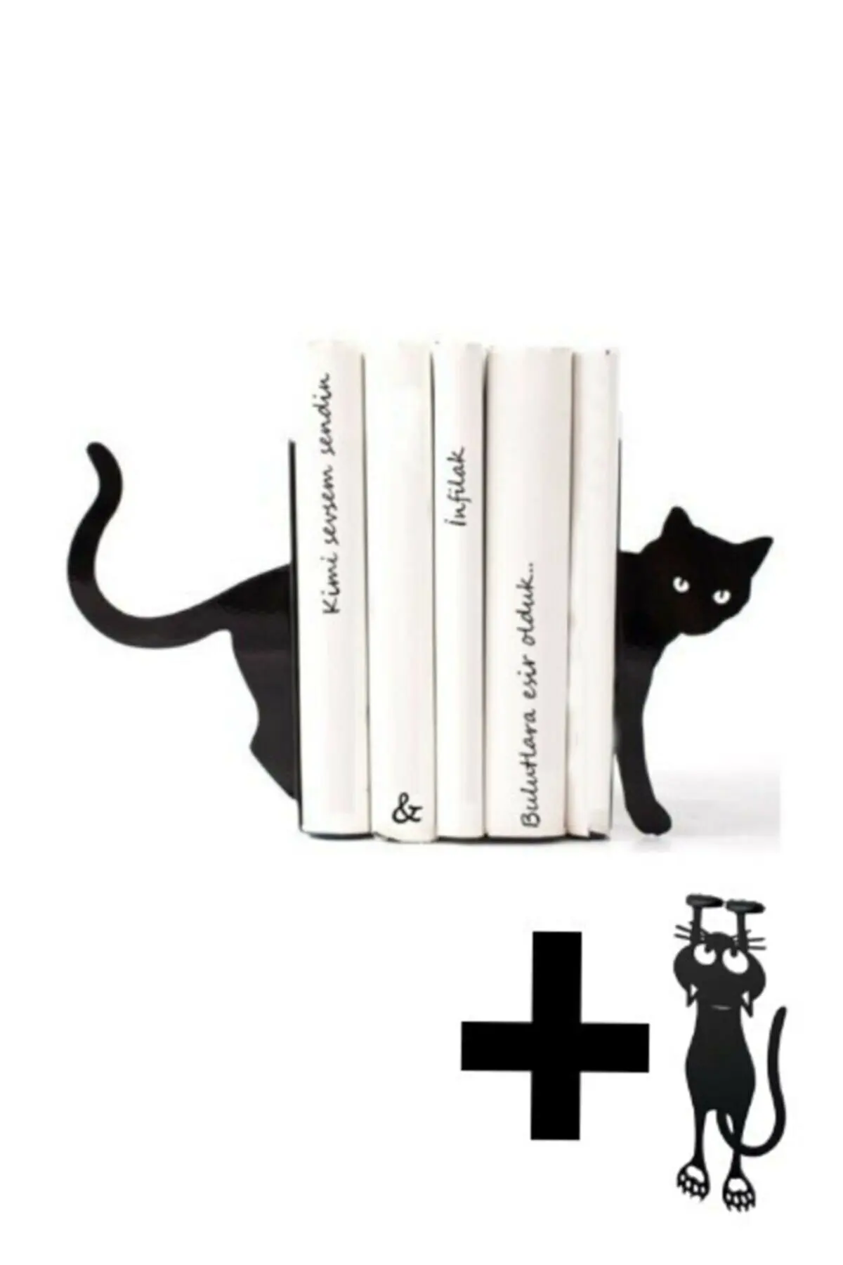 Support de livre décoratif en métal avec figurines de chat noir, Support de livre en métal avec motifs de chat noir et noir