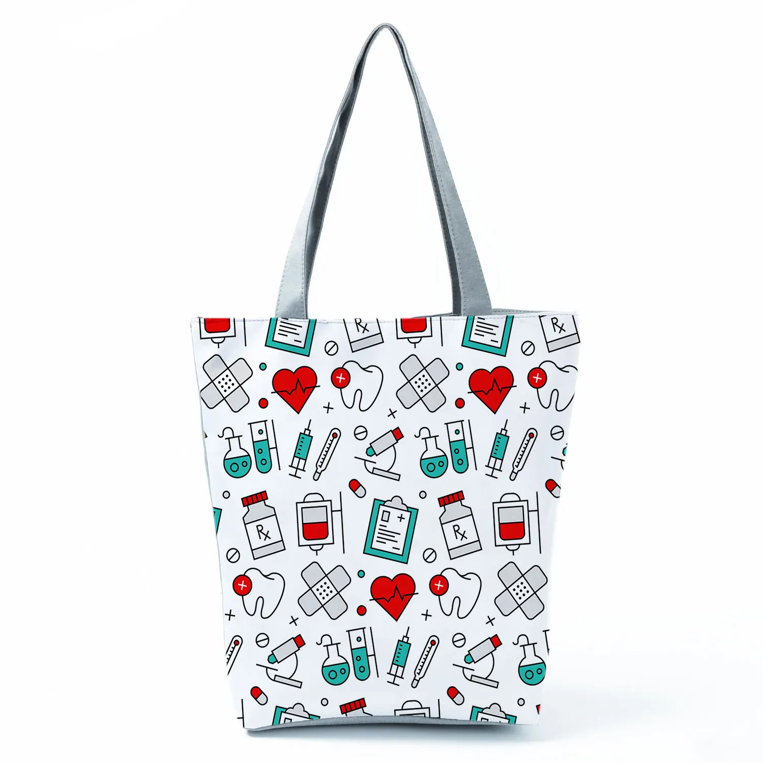 Nurse Heart Teeth Printed Customized Eco Shopper Women\'s Handbag Casual Travel Bags Shoulder Bag Polyester Tote Bags Aesthetic