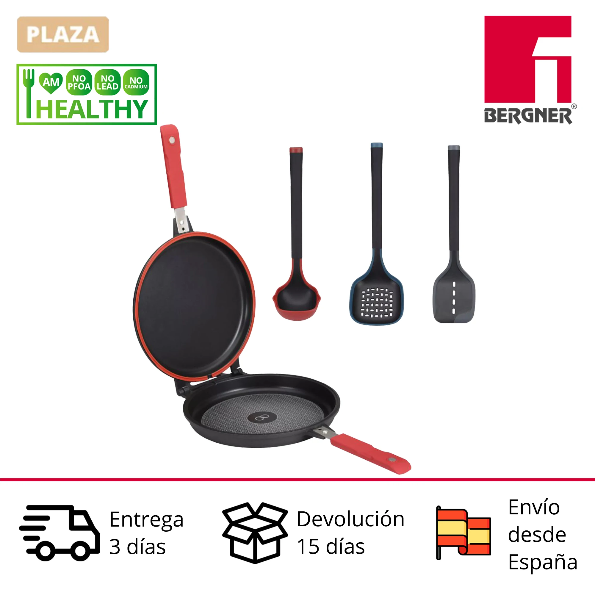 Kitchen utensils BERGNER Essence double grill 26x7,5 cm in cast aluminum with non-stick coating and utensils