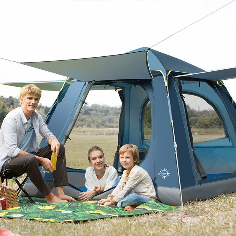 GOLDEN CAMEL 3-4 인용 캠핑 텐트, 문짝 방수 자동 원터치 텐트, 차양 쉘터, 야외 캠핑 용품