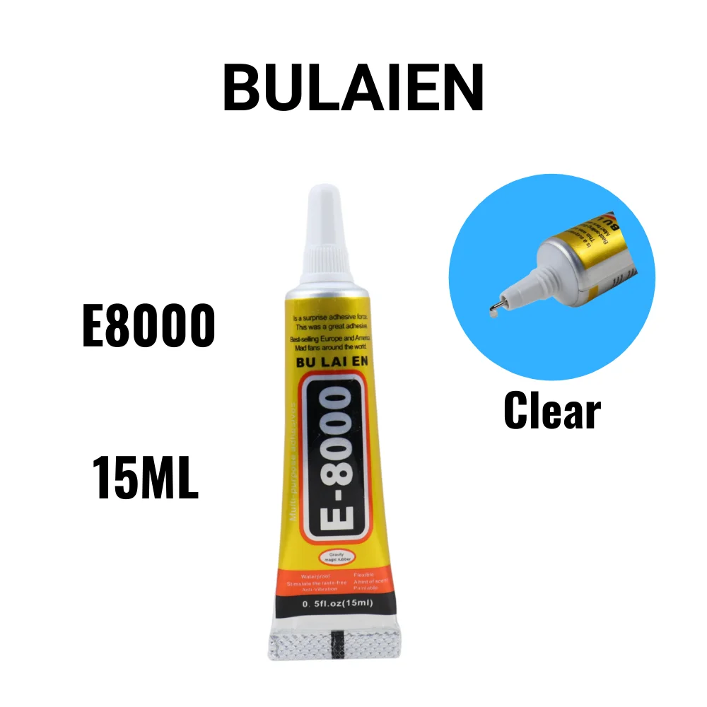 100PCS Bulaien E8000 15ML Clear Contact Phone Repair Adhesive Fibre Cloth DIY Metal Wood Glue With Precision Applicator Tip