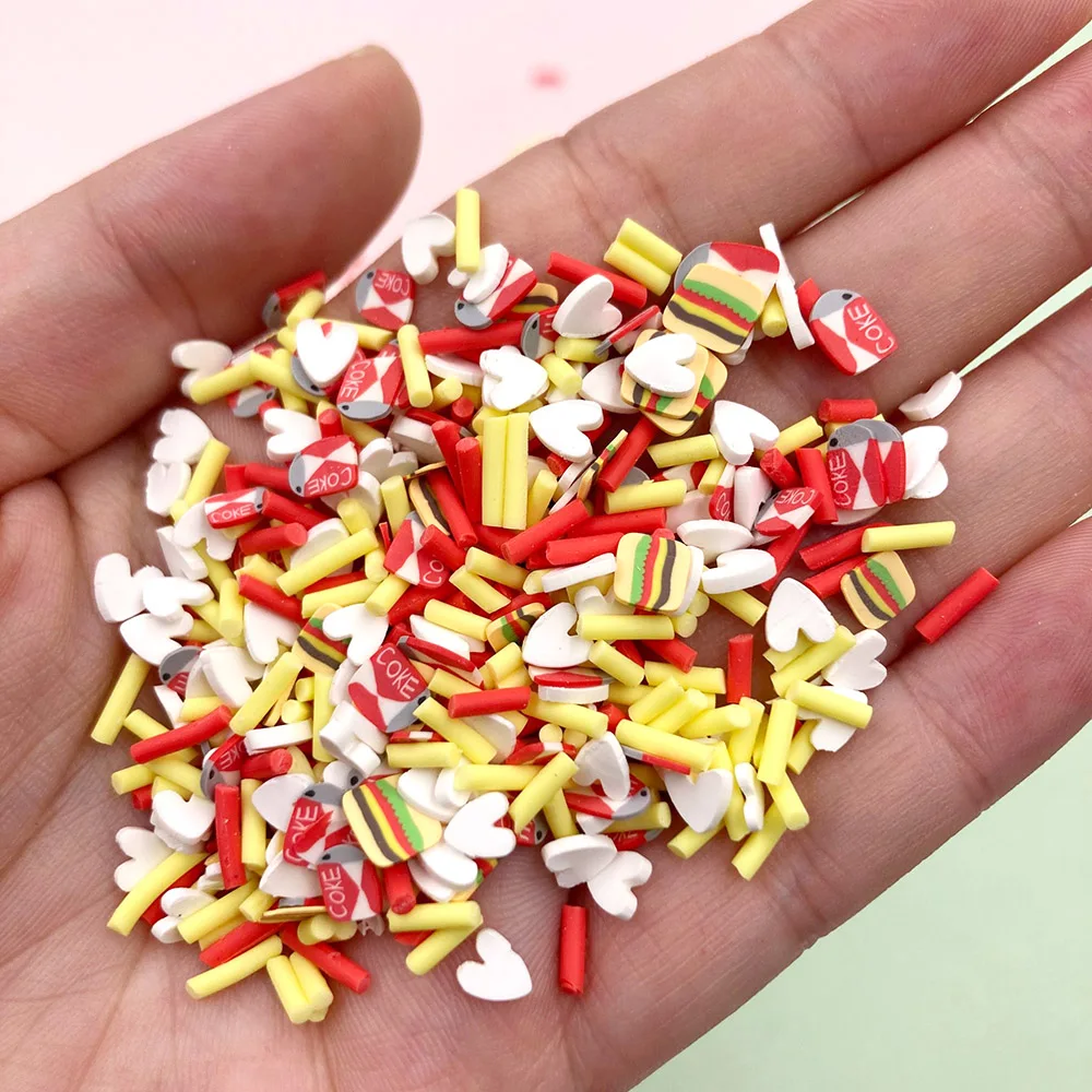 50g Mixed Drink Can Hamburger Slice Polymer Clay Sprinkles for Crafts Making DIY Crystal Mud Filling Material Nail Art Decor