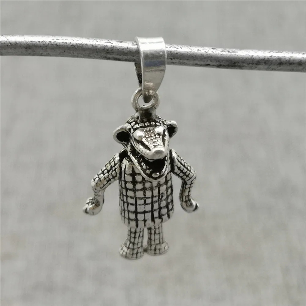 925 Sterling Silver Crocodile Charm Pendant 3D for Necklace