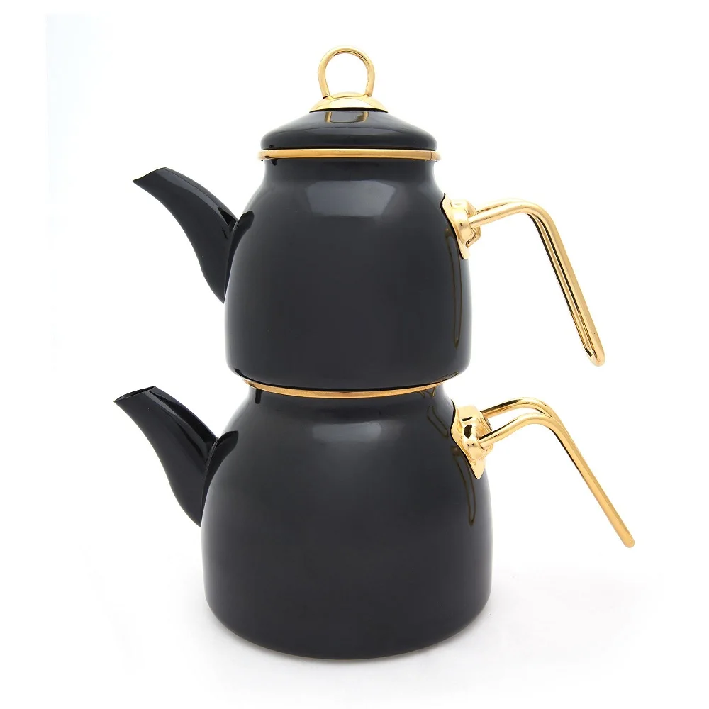 Tasev Sultan Luxury Large Black Gold Enamel Teapot