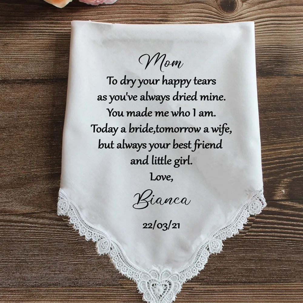 Personalized handkerchief wedding Lace Hankie Custom Handkerchief For Parents Personalized Handkerchief Mom or Dad photo on it