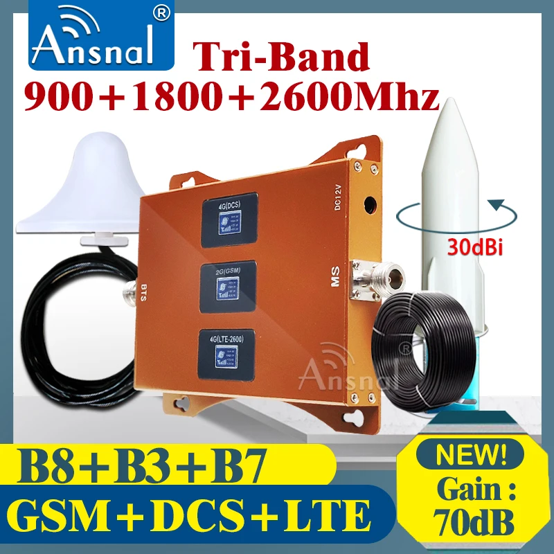 Grande venda!!! Tri-Band GSM Signal Booster e Amplificador de Internet, Repetidor, 2G, 3G, 4G, 900 MHz, 1800 MHz, 2600MHz